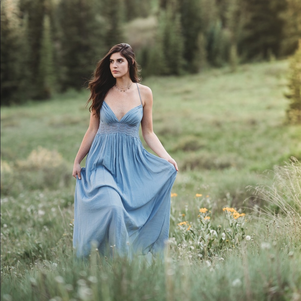 Slate colored maxi dress from Vici